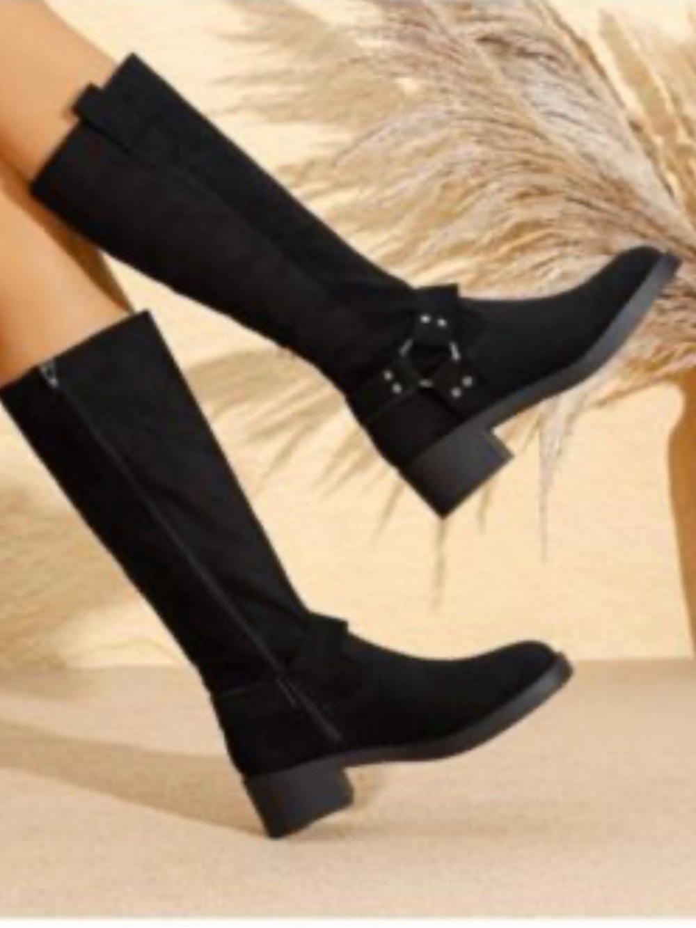 Barness Spencer Black Knee-High Riding Boots with‎ Buckle Detail cool girl chic